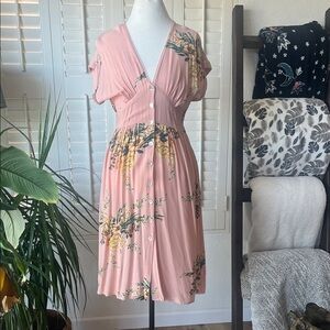 Angie Vintage Style Pink Floral Midi Dress
